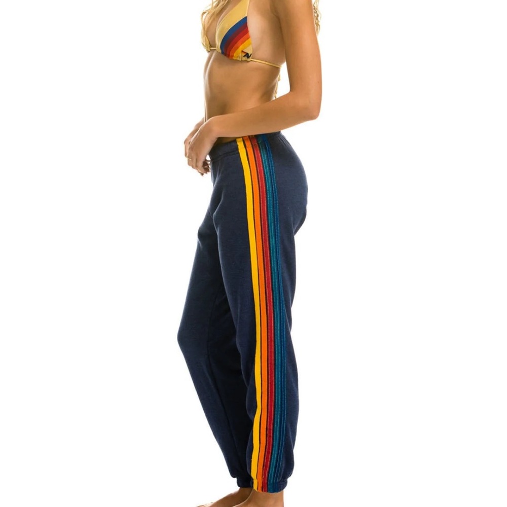 Aviator Nation Navy Joggers with Multicolor Stripes